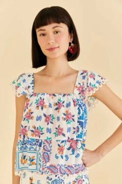 Farm Rio Off-White Romantic Bandanas Blouse