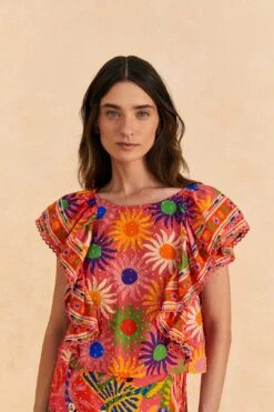 Farm Rio Coral Summer Sun Blouse