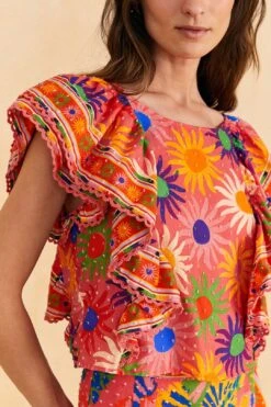 Farm Rio Coral Summer Sun Blouse 9 Farm Rio Coral Summer Sun Blouse -Farm Rio Fashion Store 309447 03