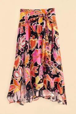 Farm Rio Black Enchanted Nature Lenzing™ Ecovero™ Viscose Midi Skirt -Farm Rio Fashion Store 309464 06