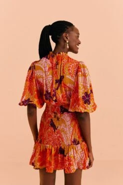 Farm Rio Beige Jungle Panther Lenzing™ Ecovero™ Viscose Mini Dress -Farm Rio Fashion Store 309469 04