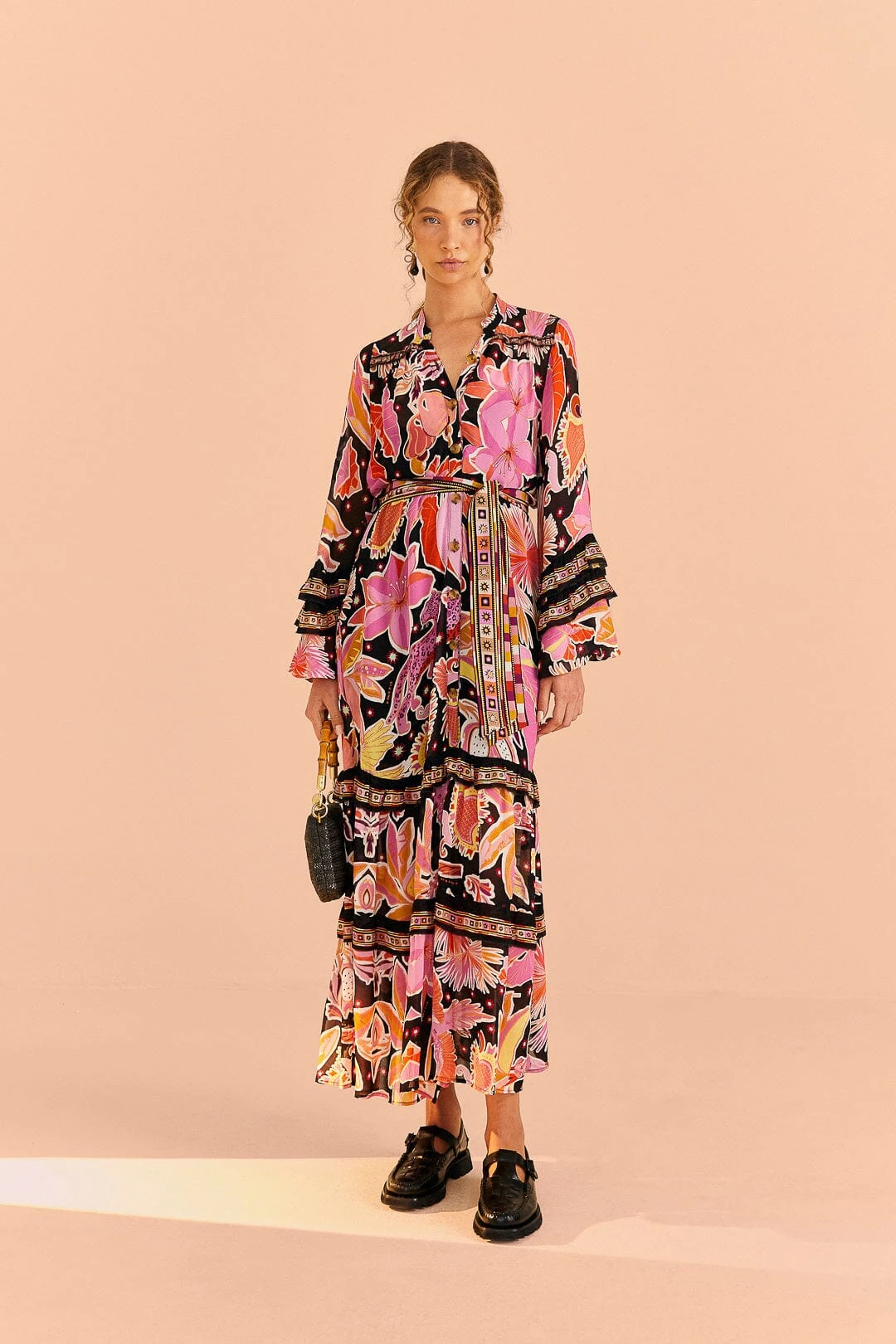 Farm Rio Black Enchanted Nature Midi Dress 3 Farm Rio Black Enchanted Nature Midi Dress