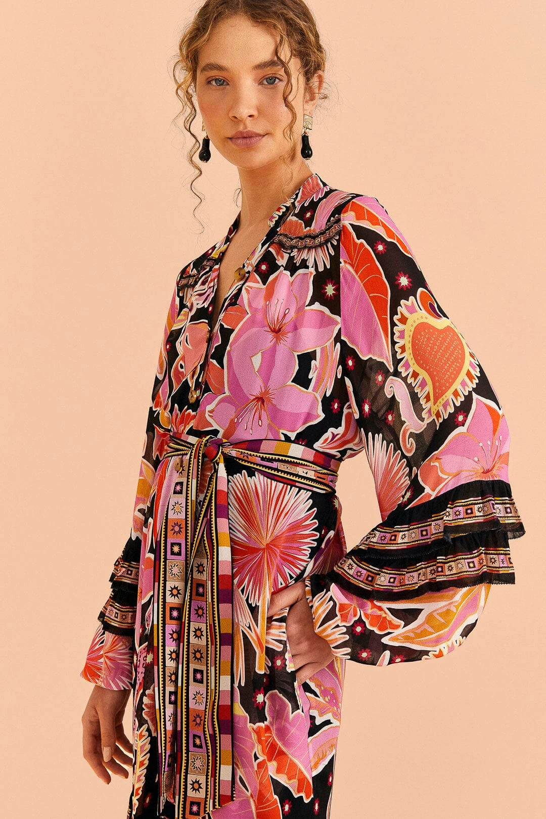 Farm Rio Black Enchanted Nature Midi Dress 4 Farm Rio Black Enchanted Nature Midi Dress - Image 2