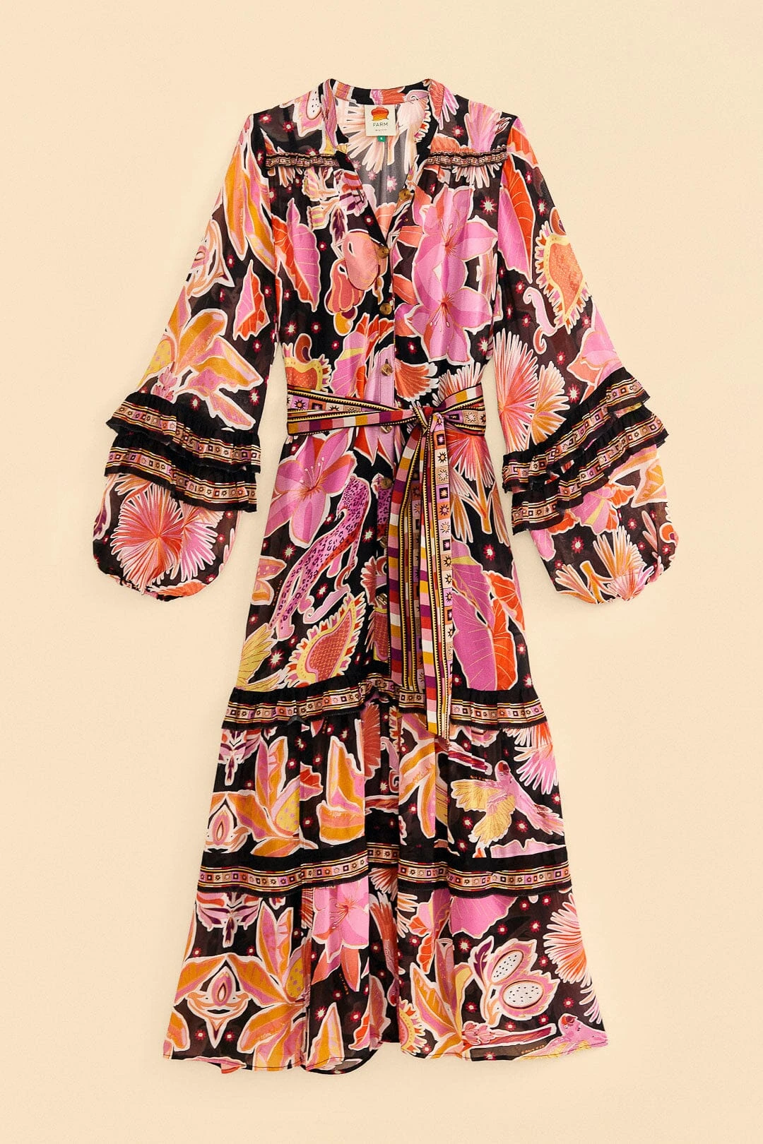 Farm Rio Black Enchanted Nature Midi Dress 8 Farm Rio Black Enchanted Nature Midi Dress - Image 6