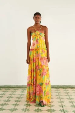 Farm Rio Yellow Macaw Bloom Maxi Dress