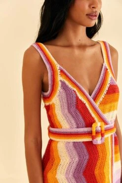 Farm Rio Multi Stripes Crochet Dress -Farm Rio Fashion Store 309551 03