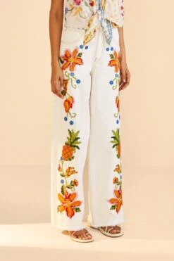 Farm Rio Embroidered Floral Twill Pants -Farm Rio Fashion Store 309566 03