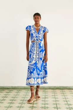 Farm Rio Blue Lace Banana Midi Dress