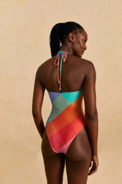 Farm Rio Blue Painted Birds Plaid Halter Neck One-Piece Swimsuit -Farm Rio Fashion Store 310545 04