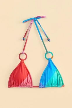 Farm Rio Blue Painted Birds Plaid Triangle Bikini Top -Farm Rio Fashion Store 310548 05