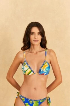 Farm Rio Bahia Mixed Scarves Triangle Bikini Top