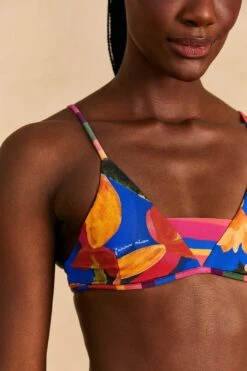Farm Rio Blue Floral Tropical & Colorful Stripes Bikini Top -Farm Rio Fashion Store 310618 03