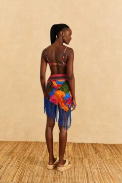 Farm Rio Blue Floral Tropical & Colorful Stripes Sarong -Farm Rio Fashion Store 310627 03