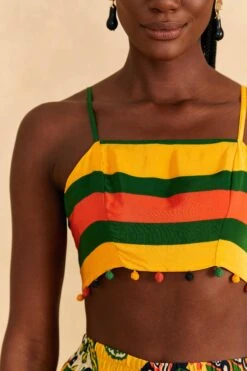 Farm Rio Yellow, Green & Red Striped Crop Top -Farm Rio Fashion Store 310659 03