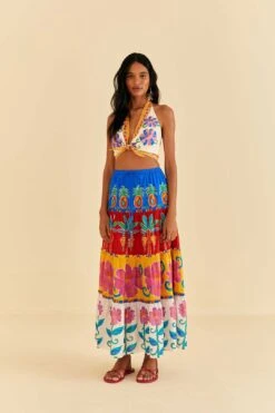 Farm Rio Off-White Vivid Garden Maxi Skirt -Farm Rio Fashion Store 310663 03