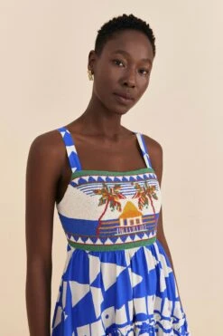 Farm Rio Mixed Pitta Colors Organic Cotton Embroidered Midi Dress -Farm Rio Fashion Store 310673 05