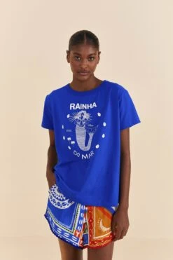 Farm Rio Blue Rainha Do Mar Organic Cotton T-Shirt
