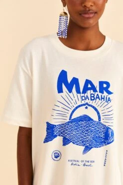Farm Rio White Mar Da Bahia Organic Cotton T-shirt -Farm Rio Fashion Store 310696 03