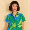 Farm Rio Blue Banana Leaves Shirt -Farm Rio Fashion Store 310901 01