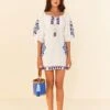 Farm Rio Off-White Navy Embroidery Mini Dress -Farm Rio Fashion Store 311390 01