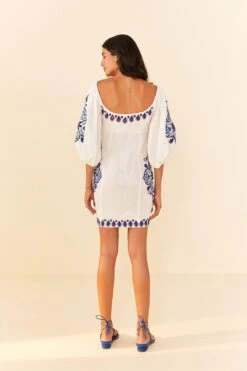 Farm Rio Off-White Navy Embroidery Mini Dress -Farm Rio Fashion Store 311390 04
