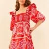 Farm Rio Red Summer Sunrise Organic Cotton Mini Dress -Farm Rio Fashion Store 311432 01