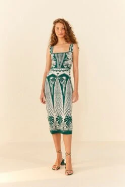 Farm Rio Off-White Macaw Elegance Knit Dress