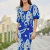 Farm Rio Blue Tropical Groove Knit Midi Dress -Farm Rio Fashion Store 311574 01