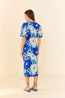 Farm Rio Blue Tropical Groove Knit Midi Dress -Farm Rio Fashion Store 311574 03