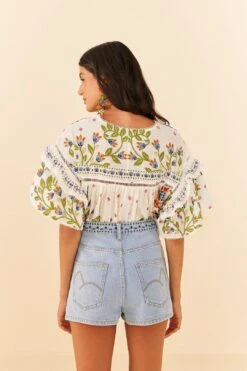 Farm Rio Summer Garden Embroidered Denim Shorts -Farm Rio Fashion Store 311873 04