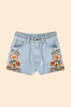 Farm Rio Summer Garden Embroidered Denim Shorts -Farm Rio Fashion Store 311873 06