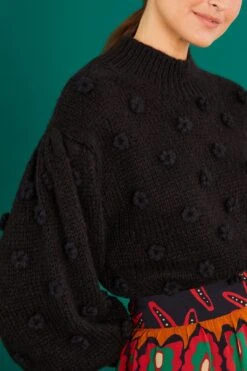 Farm Rio Black Handmade Flowers Sweater -Farm Rio Fashion Store 311882 04