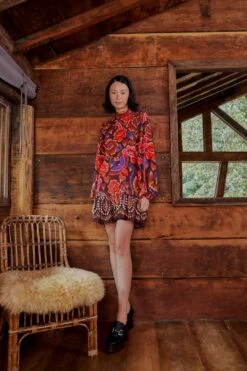 Farm Rio Brown Bright Flora Long Sleeve Mini Dress 11 Farm Rio Brown Bright Flora Long Sleeve Mini Dress -Farm Rio Fashion Store 311972 03