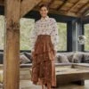 Farm Rio Caramel Embroidered Horses Layered Maxi Skirt -Farm Rio Fashion Store 311980 01