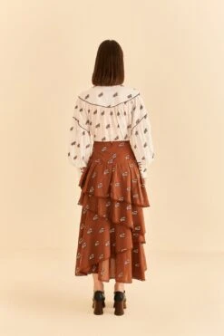 Farm Rio Caramel Embroidered Horses Layered Maxi Skirt -Farm Rio Fashion Store 311980 03