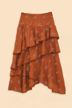 Farm Rio Caramel Embroidered Horses Layered Maxi Skirt -Farm Rio Fashion Store 311980 05