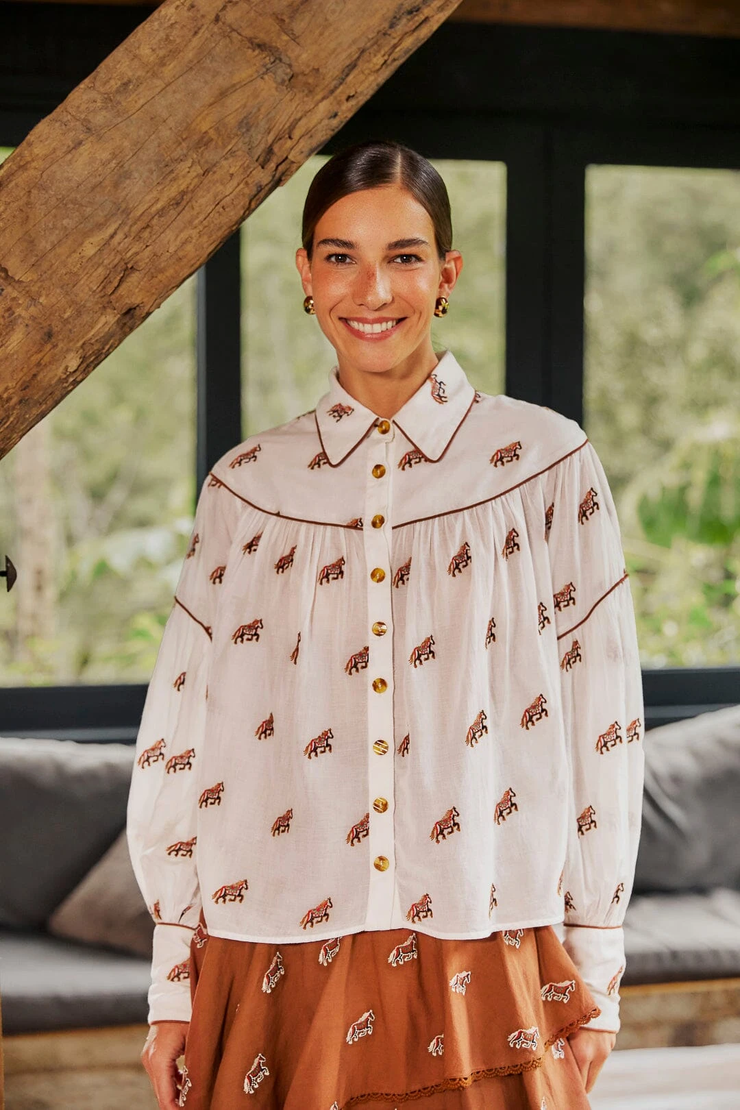 Farm Rio Off-White Embroidered Horses Blouse 3 Farm Rio Off-White Embroidered Horses Blouse