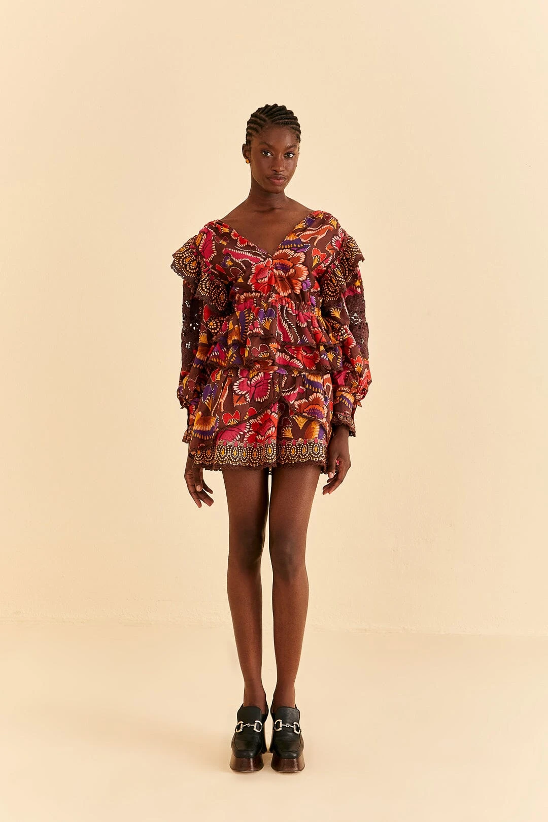 Farm Rio Brown Bright Flora Blouse 4 Farm Rio Brown Bright Flora Blouse - Image 2