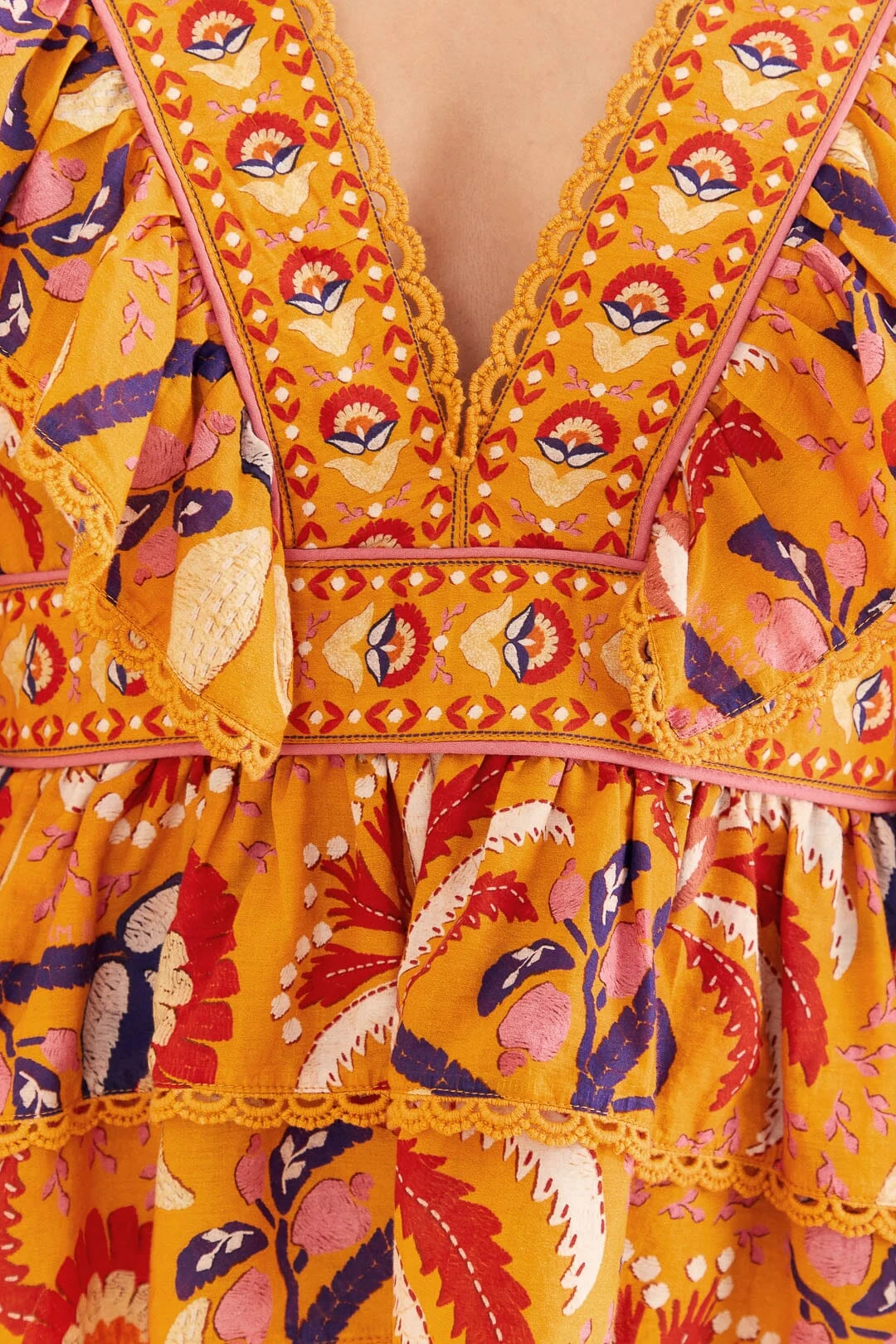 Farm Rio Yellow Palms Party Ruffle Blouse 7 Farm Rio Yellow Palms Party Ruffle Blouse - Image 6