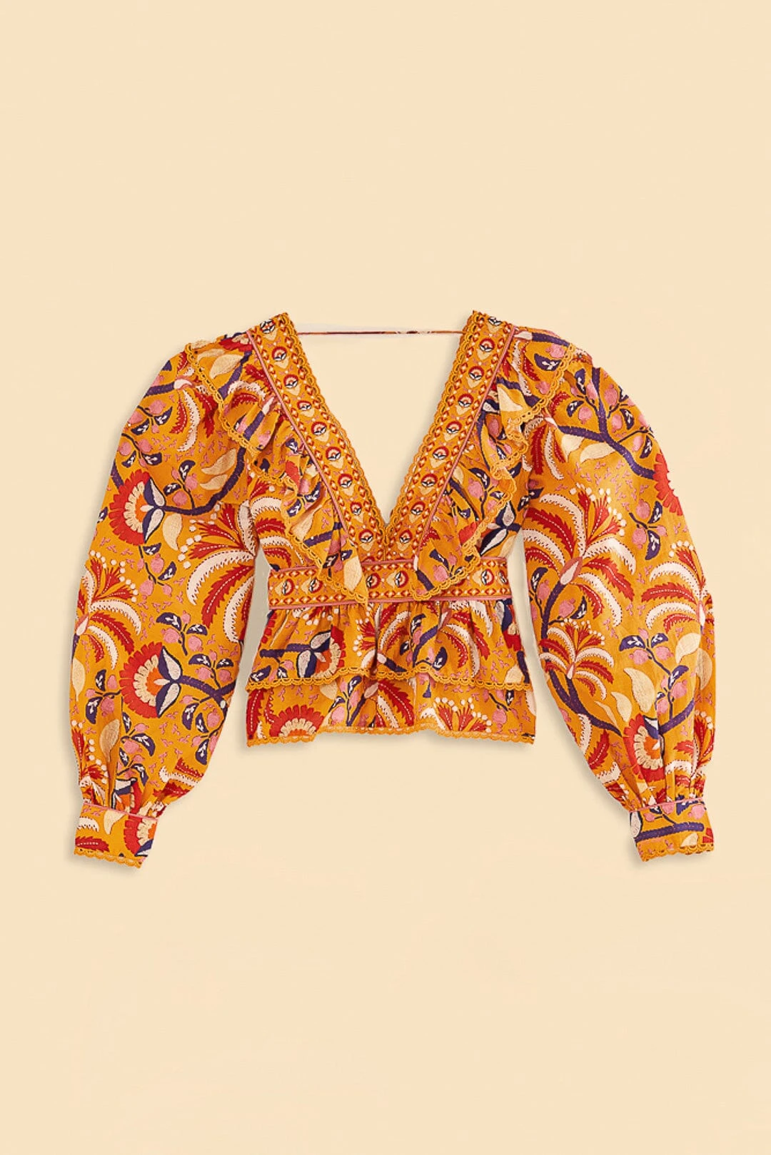 Farm Rio Yellow Palms Party Ruffle Blouse 8 Farm Rio Yellow Palms Party Ruffle Blouse - Image 7