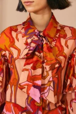 Farm Rio Rose Wild Horses Bow Neck Tie Blouse -Farm Rio Fashion Store 312022 03