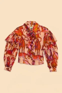 Farm Rio Rose Wild Horses Bow Neck Tie Blouse -Farm Rio Fashion Store 312022 06