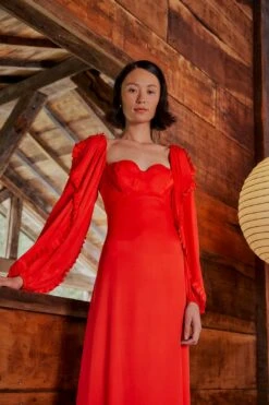 Farm Rio Red Heart Shaped Neckline Long Sleeve Midi Dress -Farm Rio Fashion Store 312027 02