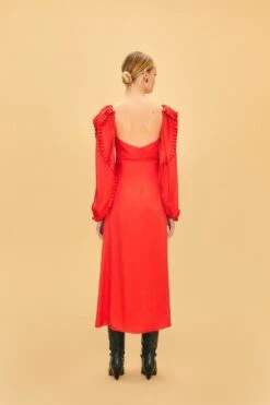 Farm Rio Red Heart Shaped Neckline Long Sleeve Midi Dress -Farm Rio Fashion Store 312027 03
