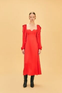 Farm Rio Red Heart Shaped Neckline Long Sleeve Midi Dress -Farm Rio Fashion Store 312027 04