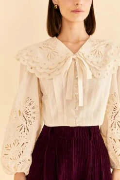 Farm Rio Off-White Richelieu Big Collar Blouse -Farm Rio Fashion Store 312044 03