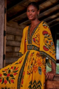 Farm Rio Yellow Tropical Tapestry Kaftan Dress -Farm Rio Fashion Store 312047 03