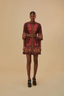 Farm Rio Brown Bright Flora Short Sleeve Mini Dress -Farm Rio Fashion Store 312050 03