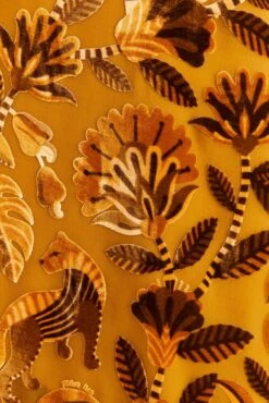 Farm Rio Golden Yellow Velvet One Shoulder Fringe Dress -Farm Rio Fashion Store 312168 05