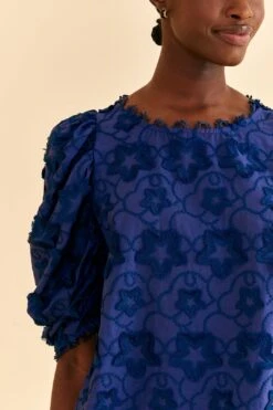 Farm Rio Navy Blue 3d Star Texture Blouse -Farm Rio Fashion Store 312282 03
